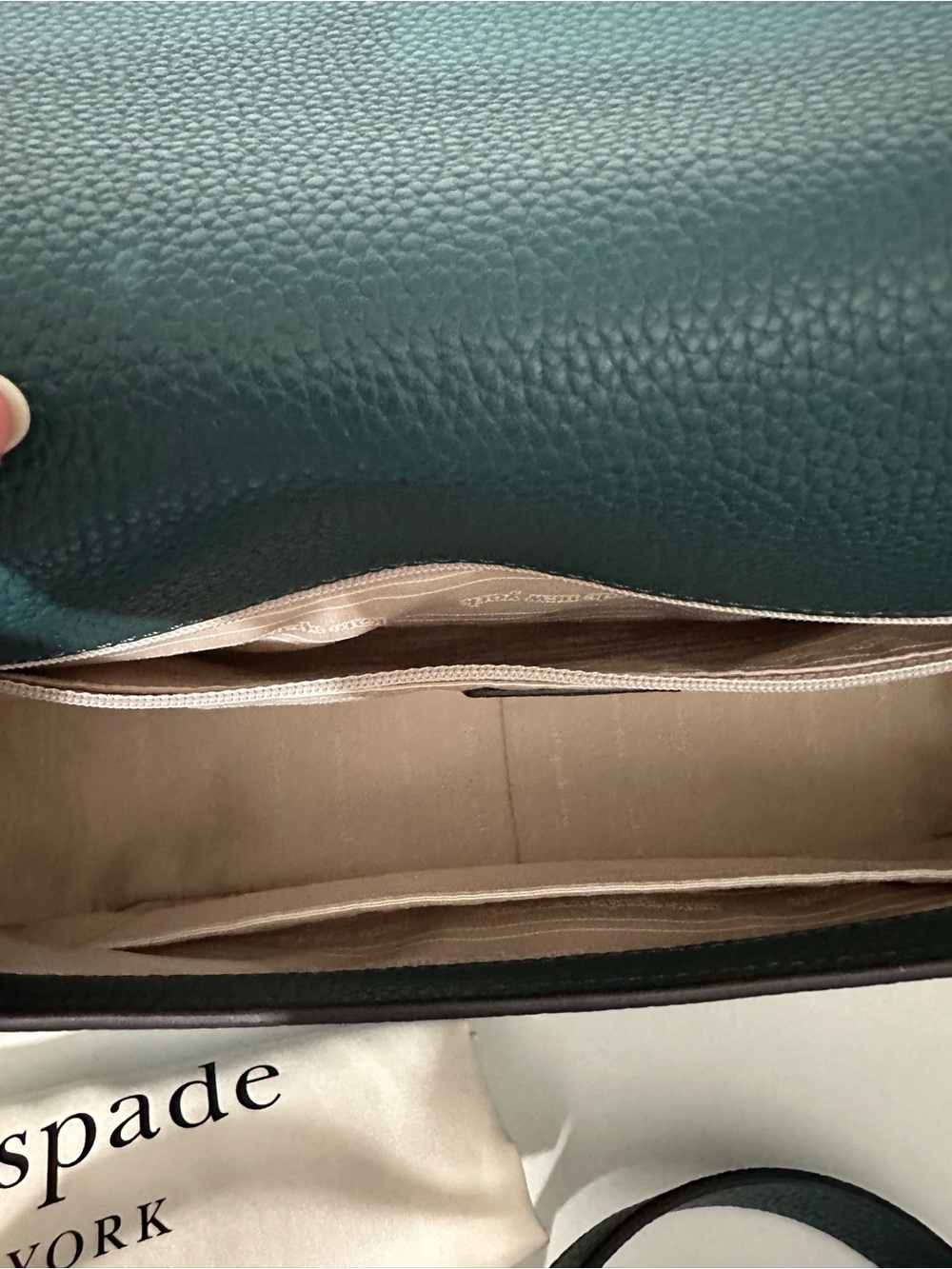 Kate Spade Hudson pebbled leather flap convertible in Artesian Green/gold accent - Picture 8 of 10